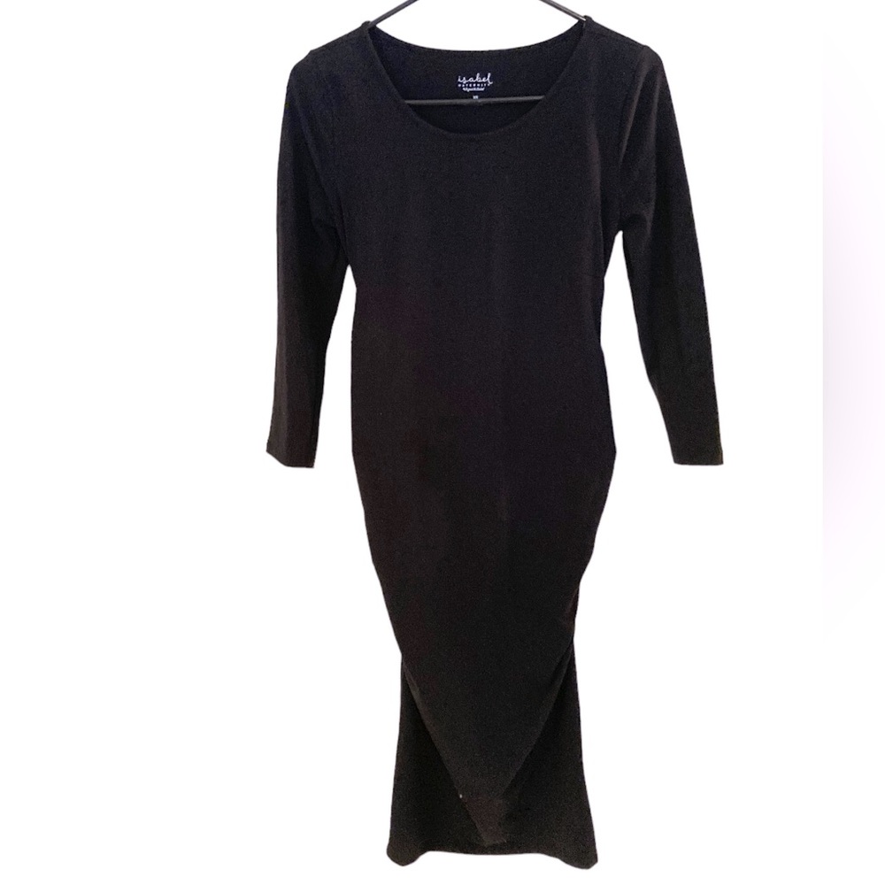 Women’s Isabel Maternity Black Long Sleeve Stretchy Midi Dress. Size X-Small.